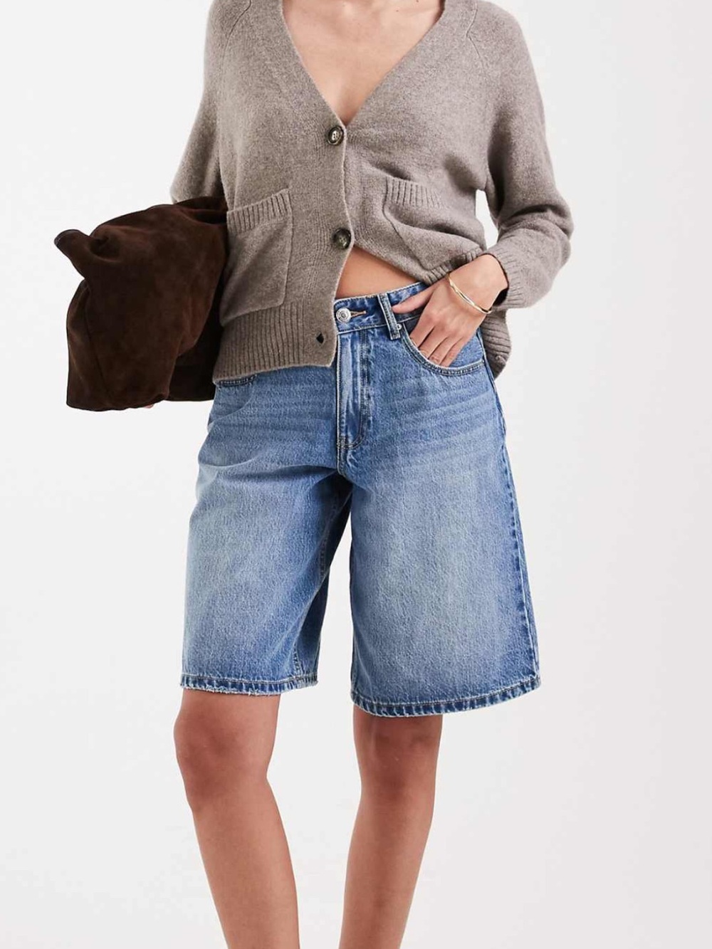 Vera Moda Longline Wide Leg Shorts in Medium Blue Denim Bermuda